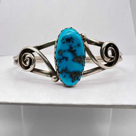 Vintage Navajo Cuff Bracelet by Monroe Ashley Sterling Silver Turquoise Signed - Picture 2 of 13